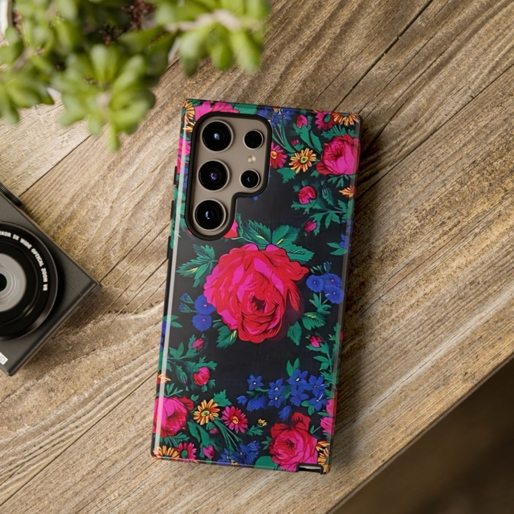 Floral Pattern “Masani” Phone Case Black Pink Blue Yellow Flowers